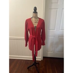 CAbi Cabaret Red Moulin Rouge Cardigan Sweater Tie Waist Long Ribbed 5634 Size S